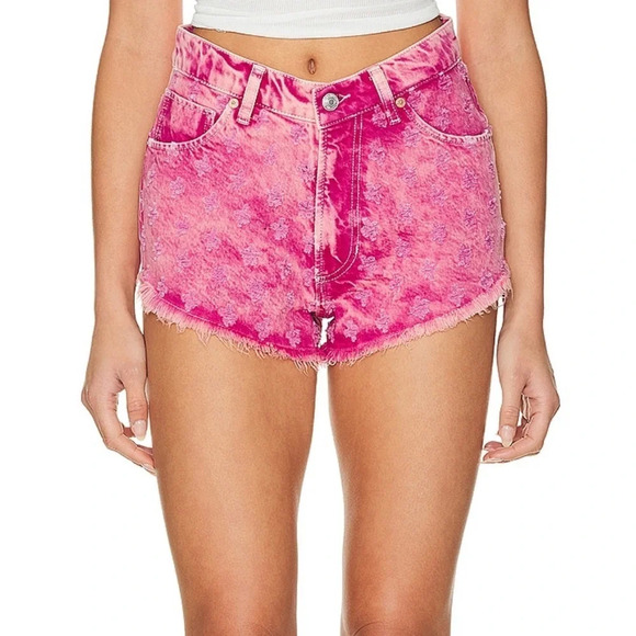 NWT! FREE PEOPLE Mixed Emotions Distressed High-Low Denim Shorts - Picture 1 of 11